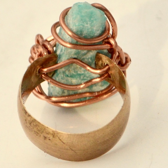 Custom Natural Blue Amazonite Brass Copper Ring - Picture 6 of 6